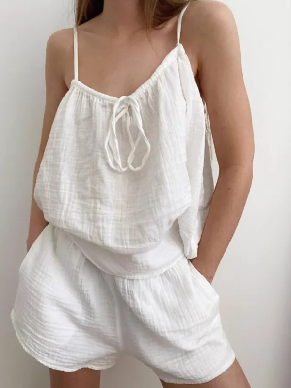 Tie Front Relaxed Fit Cami and Shorts Set made by Trendsi