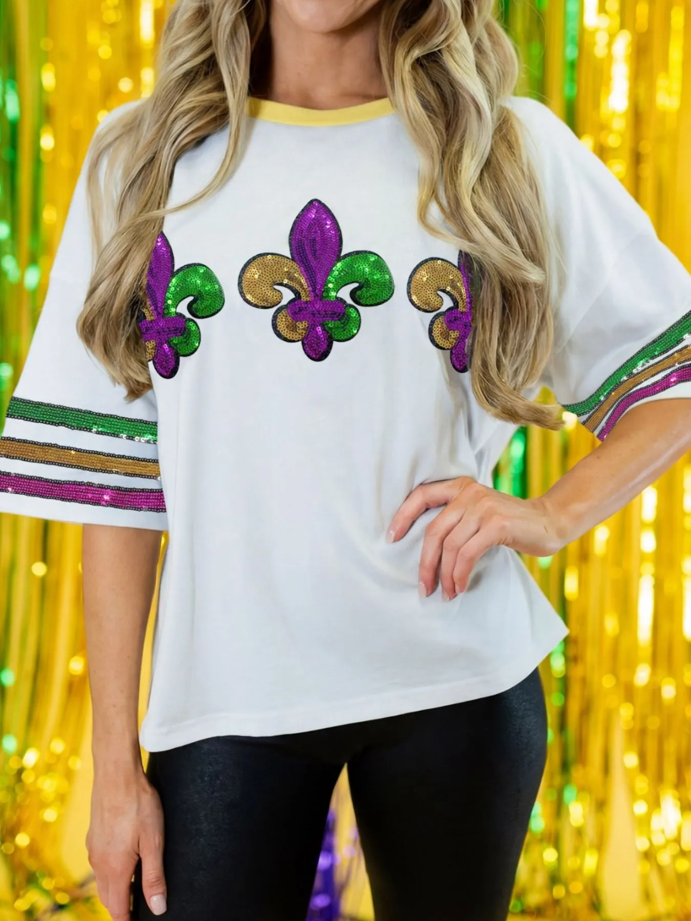Sequin Mardi Gras Half Sleeve T Shirt sold by Charming Charlie
