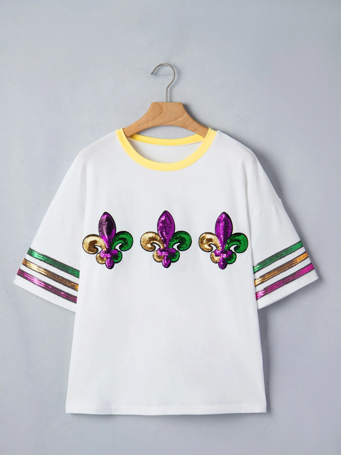 Sequin Mardi Gras Half Sleeve T Shirt sold by Charming Charlie product image thumbnail 3