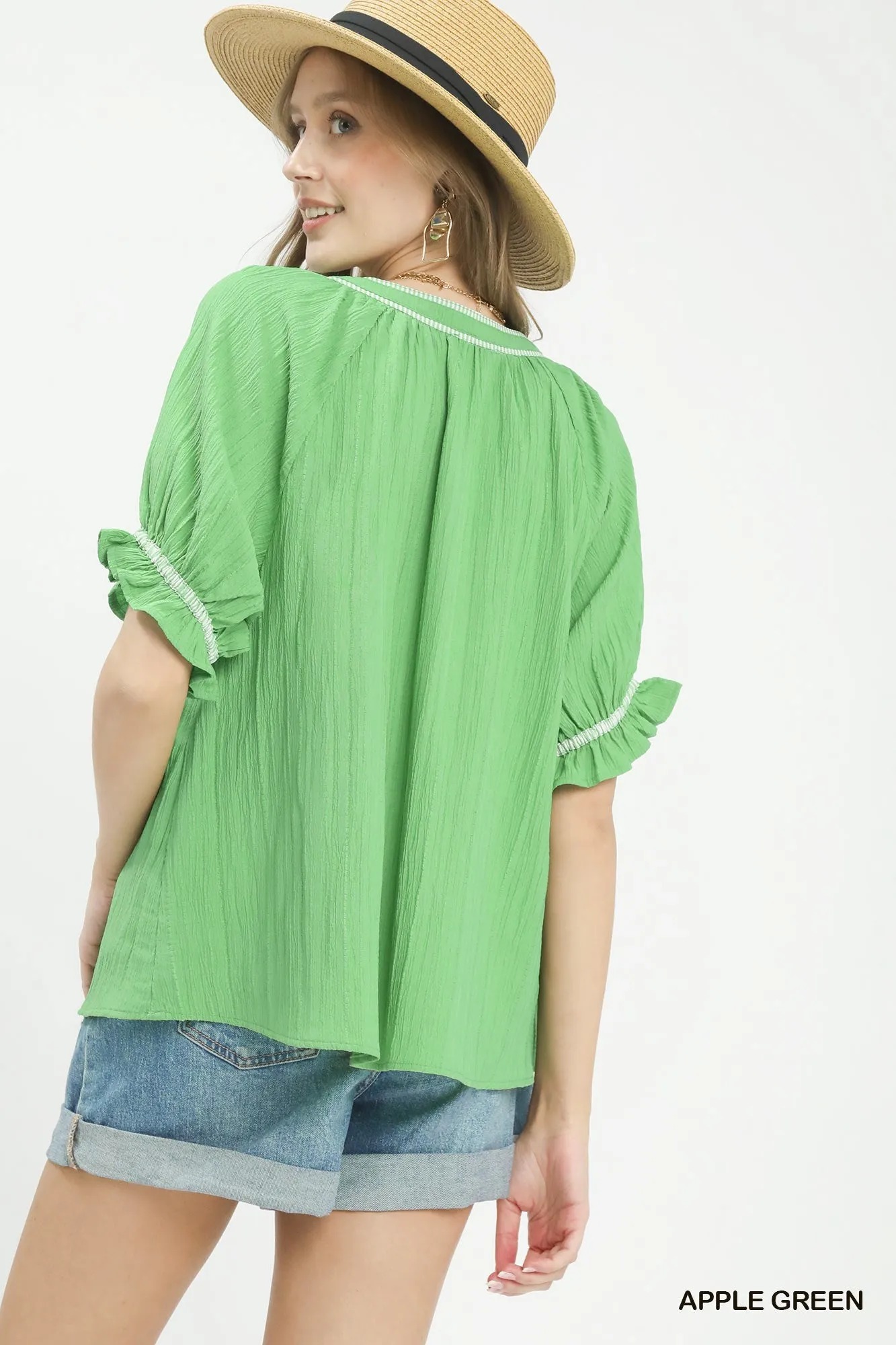 Umgee Textured Split Neck Puff Sleeve Top sold by Charming Charlie product image thumbnail 2