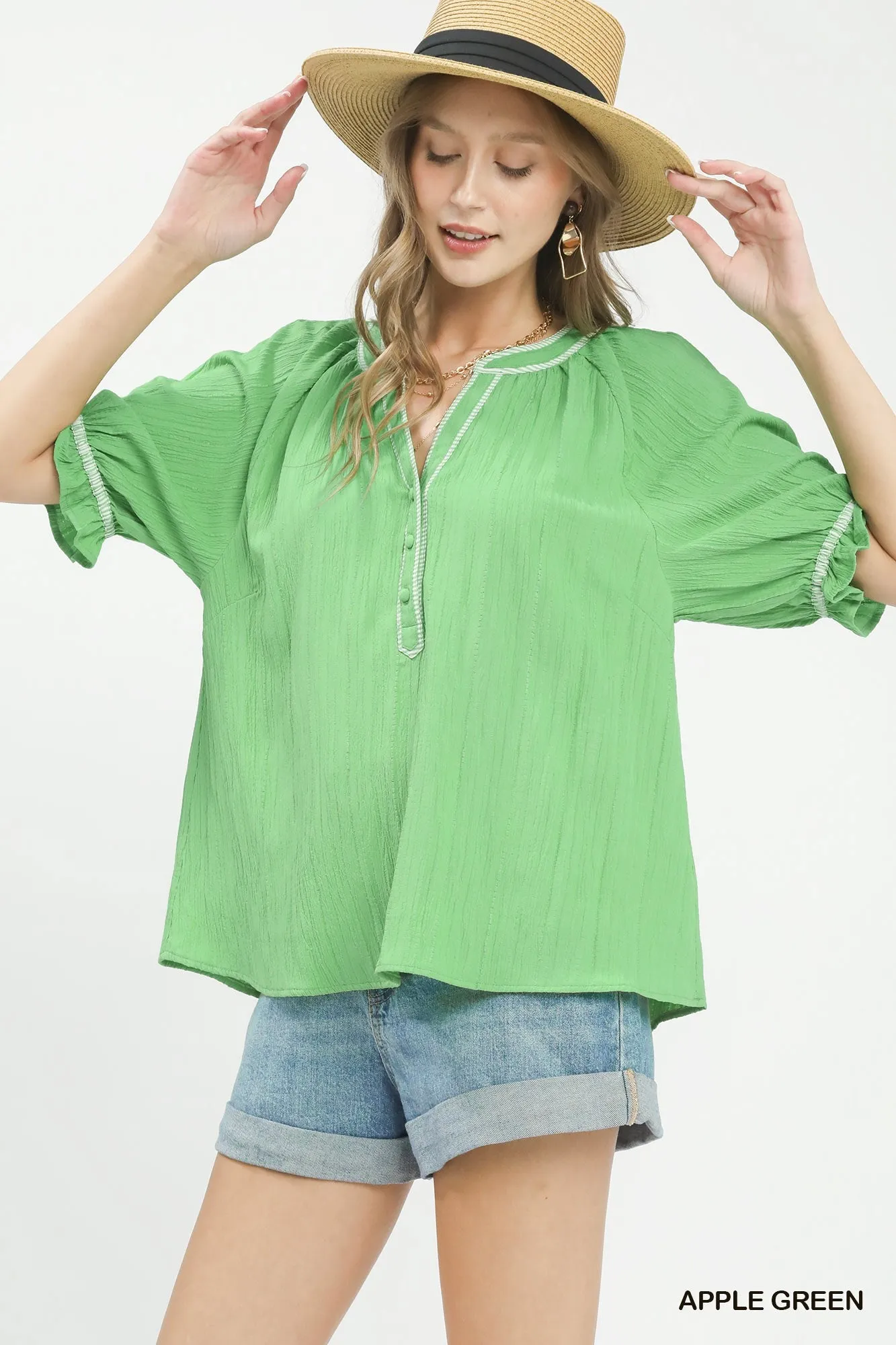 Umgee Textured Split Neck Puff Sleeve Top sold by Charming Charlie product image thumbnail 3