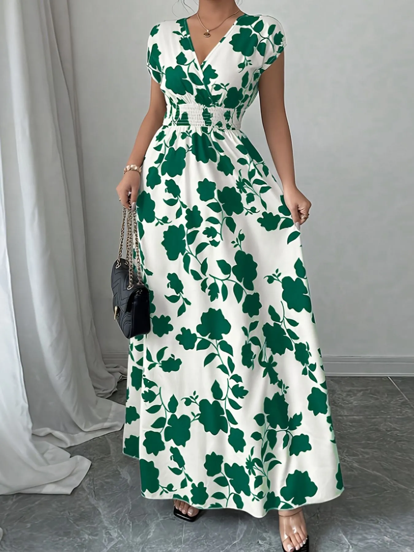 Printed Surplice Cap Sleeve Maxi Dress sold by Charming Charlie product image thumbnail 4