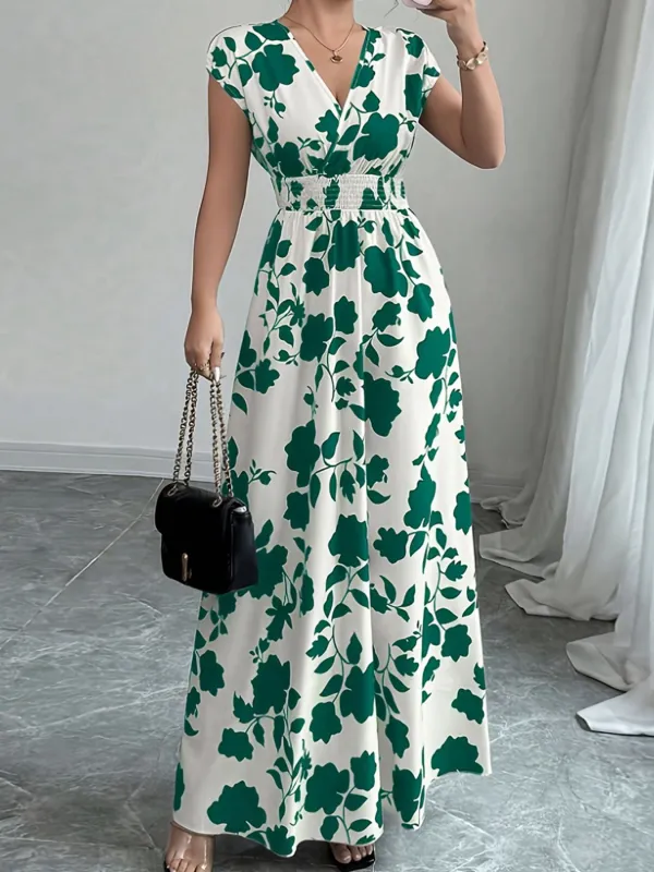 Printed Surplice Cap Sleeve Maxi Dress made by Trendsi