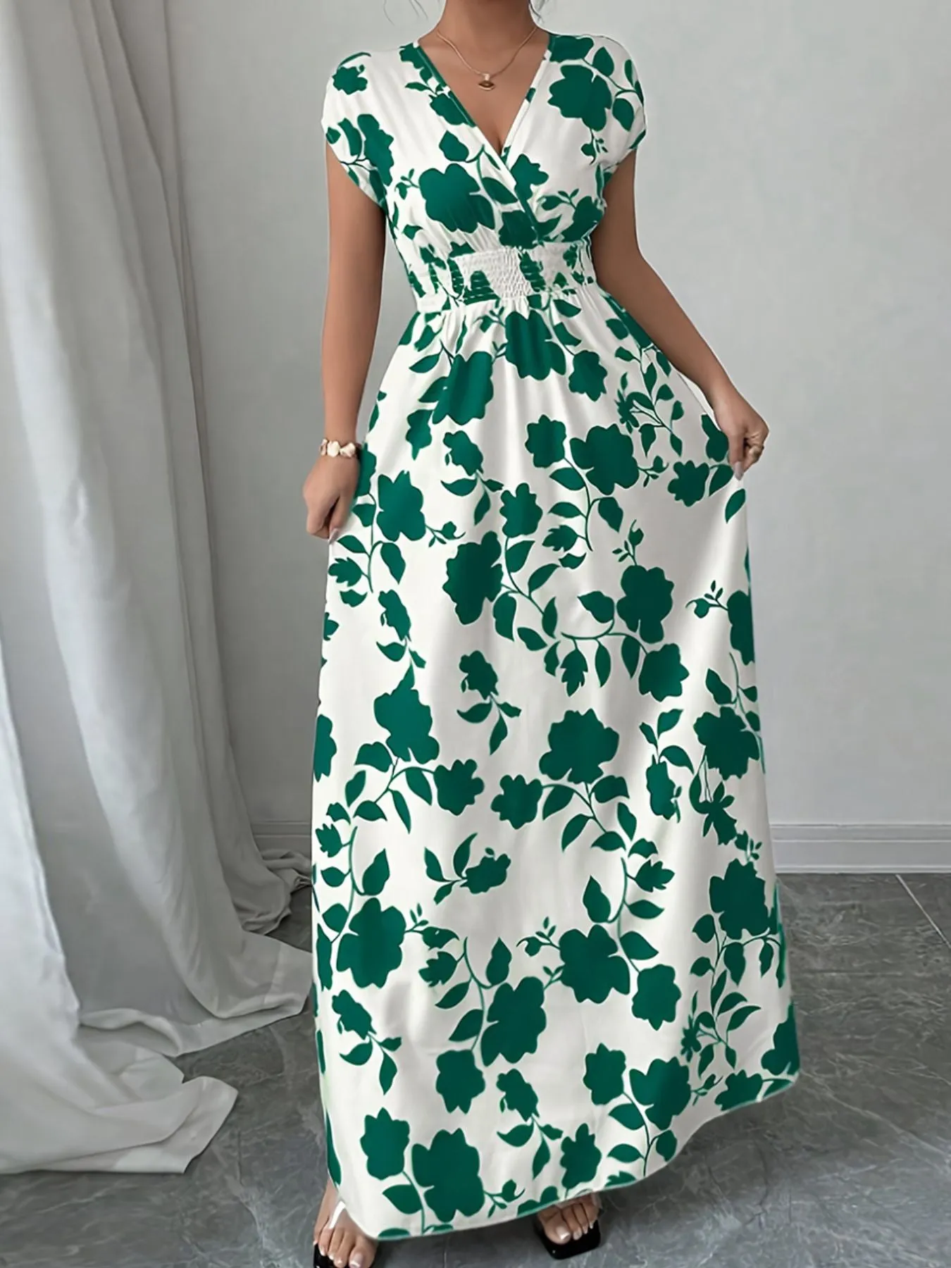 Printed Surplice Cap Sleeve Maxi Dress sold by Charming Charlie product image thumbnail 3