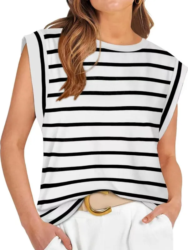 Striped Round Neck Tank made by Trendsi