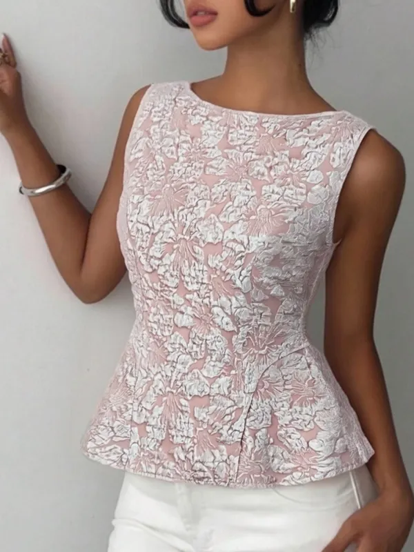 Floral Jacquard Peplum Tank made by Trendsi