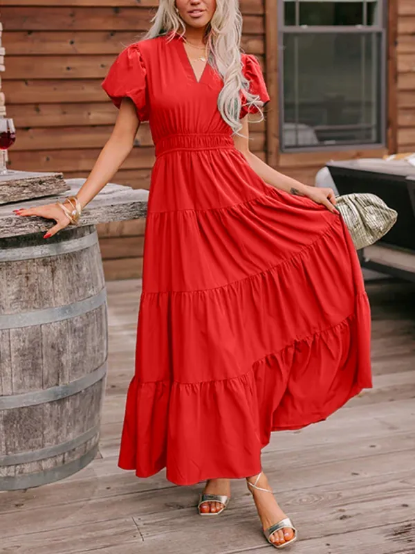 Puff Sleeve Tiered Maxi Dress made by Trendsi