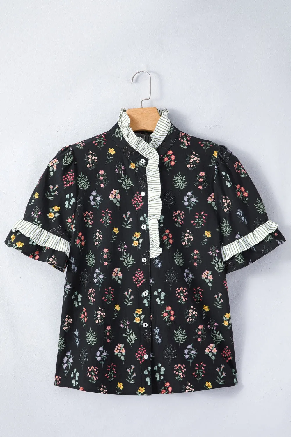 Contrast Frilled Trim Short Sleeve Floral Shirt sold by Charming Charlie product image thumbnail 3