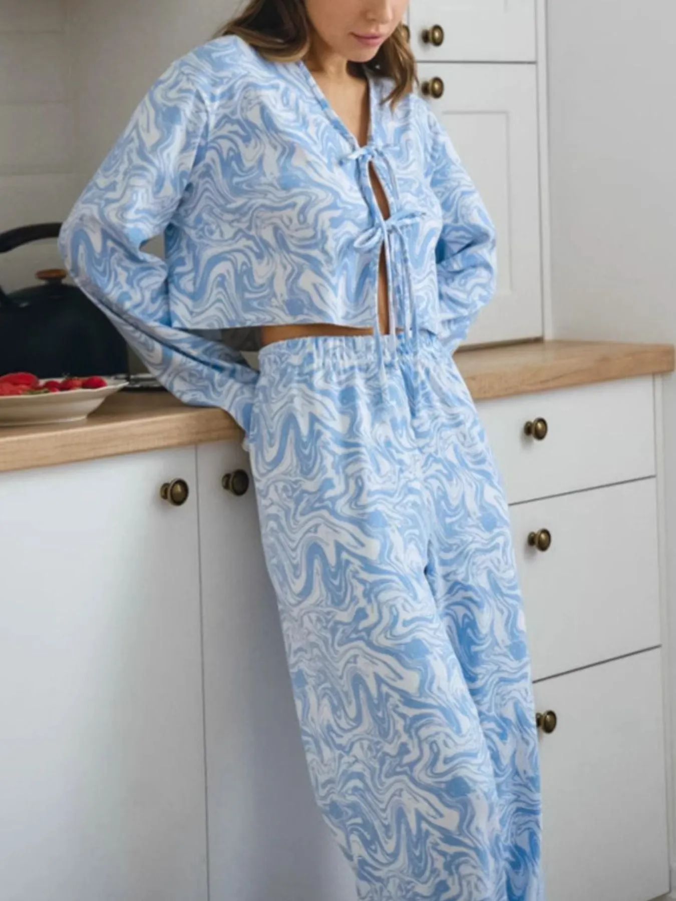 Tie Front Long Sleeve Top and Pants Lounge Set sold by Charming Charlie product image thumbnail 3