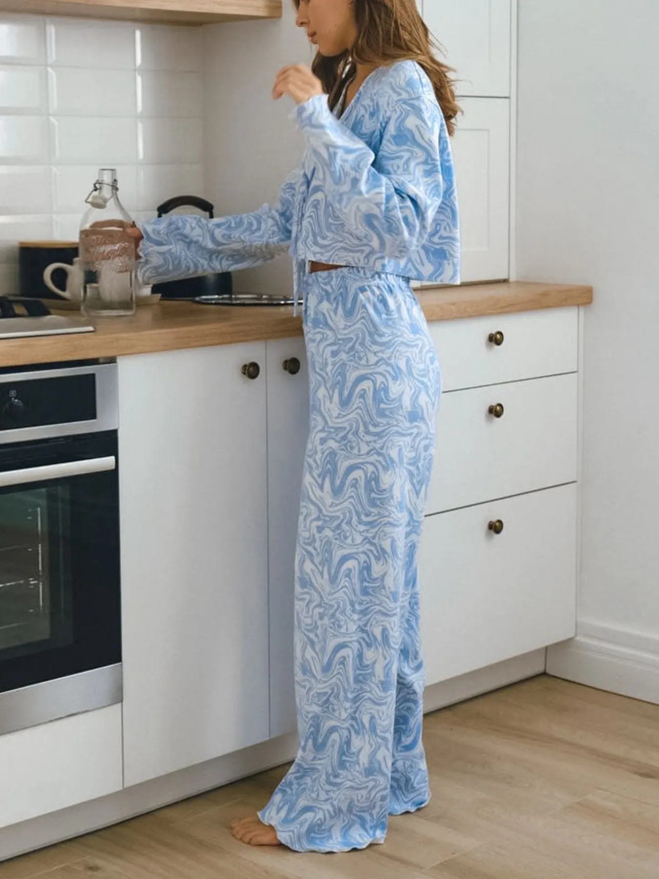 Tie Front Long Sleeve Top and Pants Lounge Set sold by Charming Charlie product image thumbnail 2