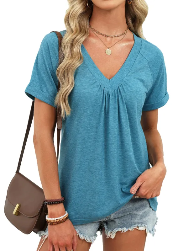 Casual V-Neck Short Sleeve T-Shirt made by Trendsi