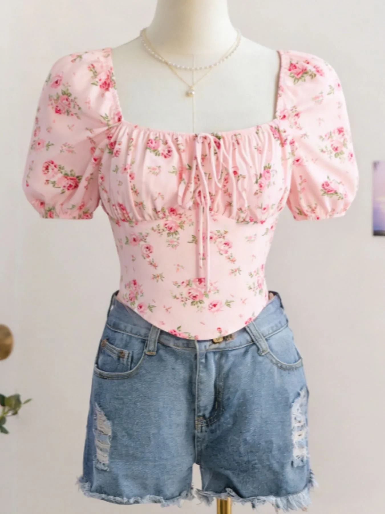 Floral Print Tie Front Puff Sleeve Blouse sold by Charming Charlie product image thumbnail 2