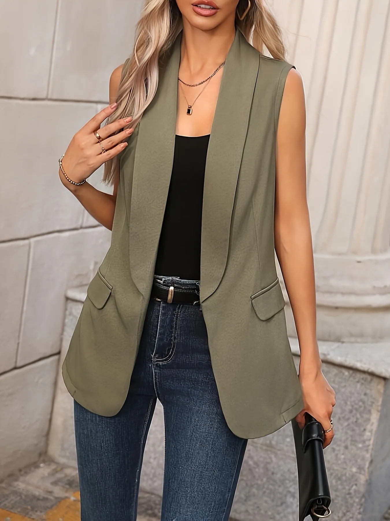 Sleeveless Shawl Collar Vest Coat sold by Charming Charlie product image thumbnail 3
