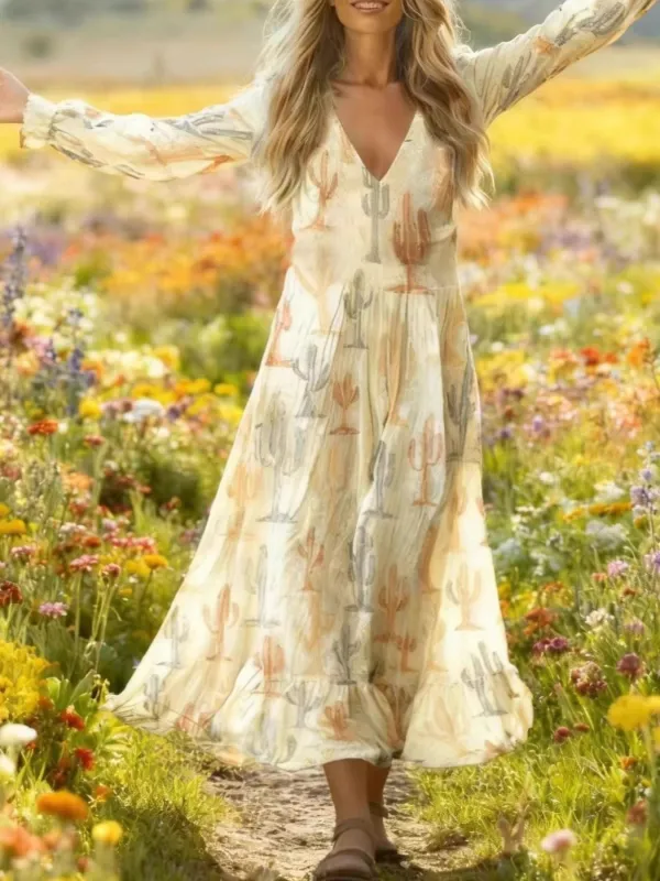 V-Neck Flounce Sleeve Dress made by Trendsi