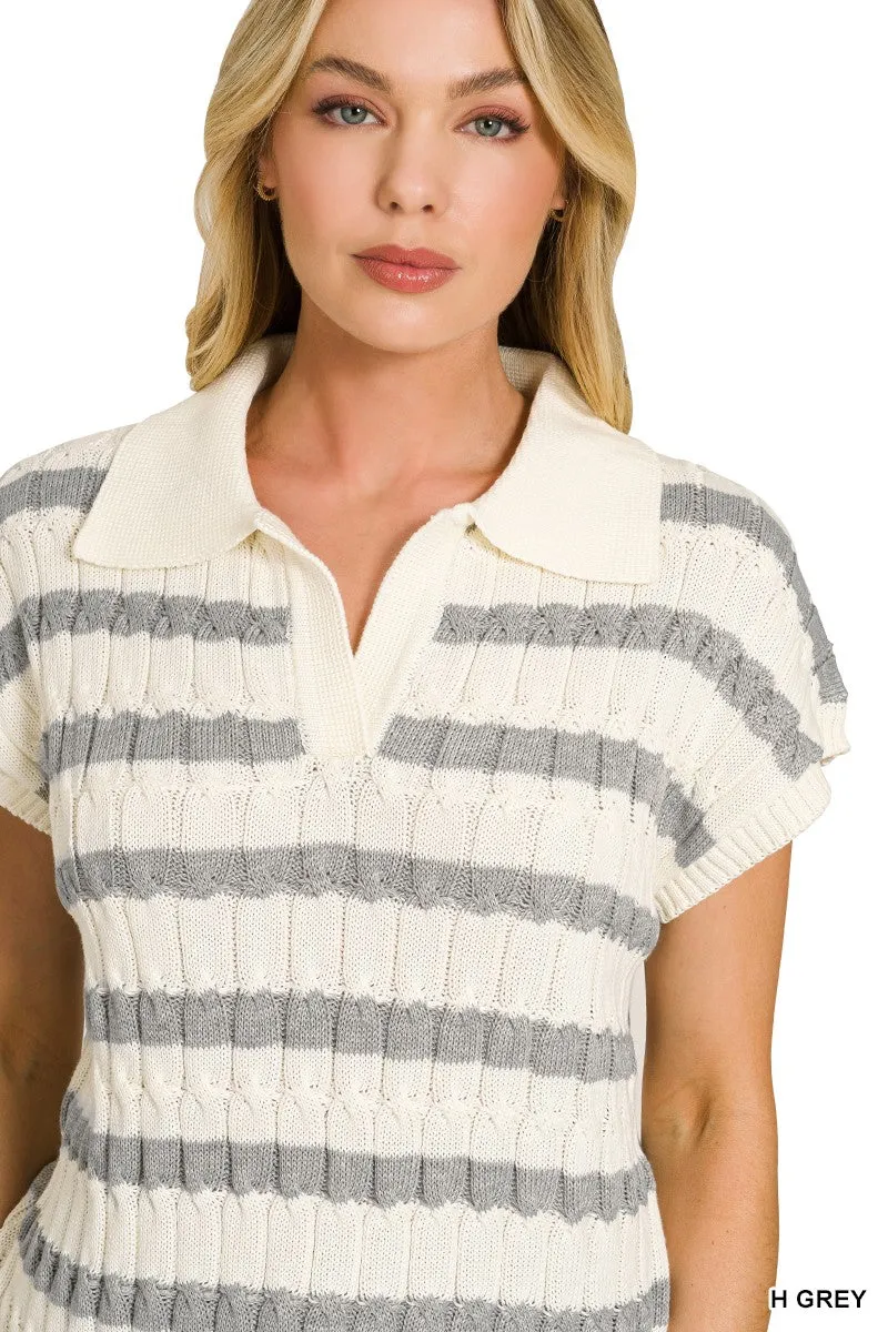 Zenana Textured Stripe Collared Sweater Vest sold by Charming Charlie product image thumbnail 4