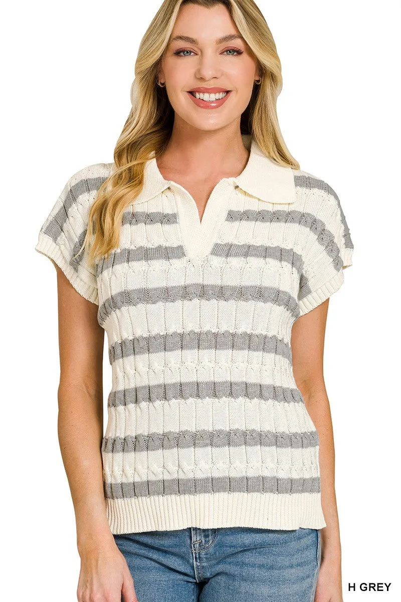 Zenana Textured Stripe Collared Sweater Vest sold by Charming Charlie