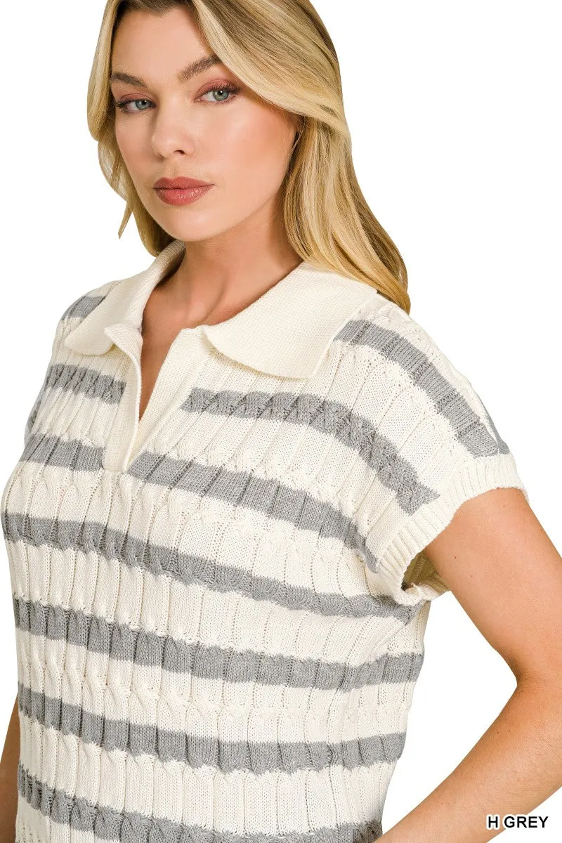 Zenana Textured Stripe Collared Sweater Vest sold by Charming Charlie product image thumbnail 2