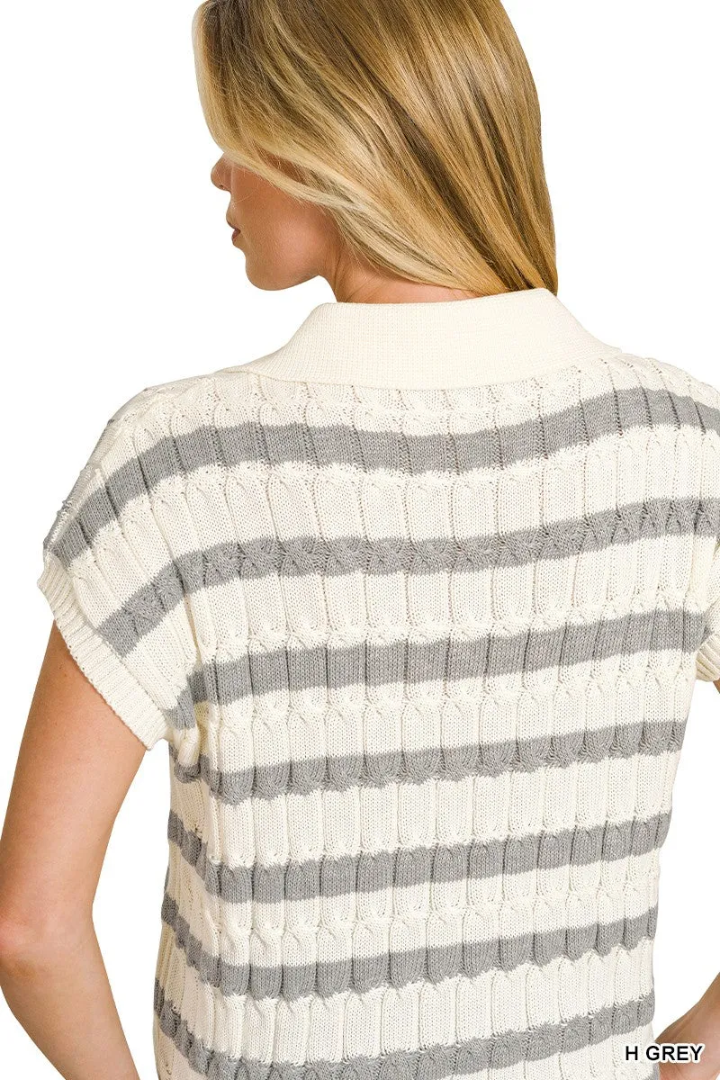 Zenana Textured Stripe Collared Sweater Vest sold by Charming Charlie product image thumbnail 3