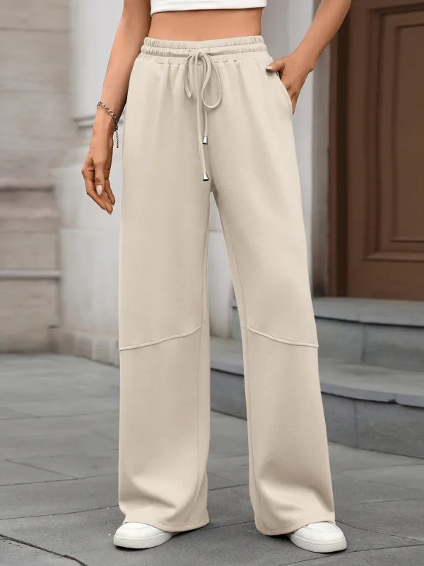 Drawstring High Waist Wide Leg Casual Pants made by Trendsi