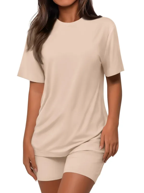 Round Neck Short Sleeve Top and Shorts Set made by Trendsi