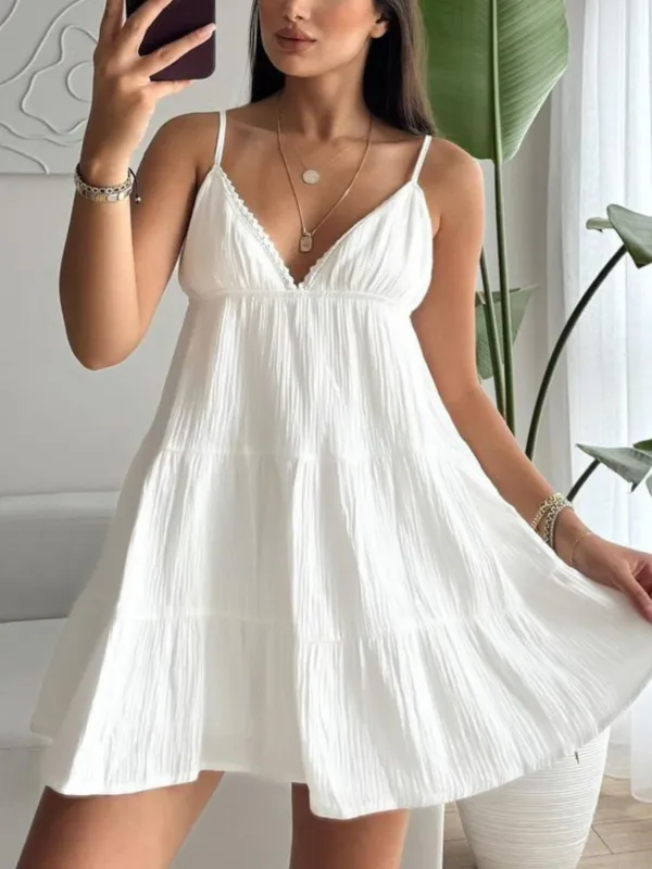 V-Neck Tiered Mini Dress made by Trendsi