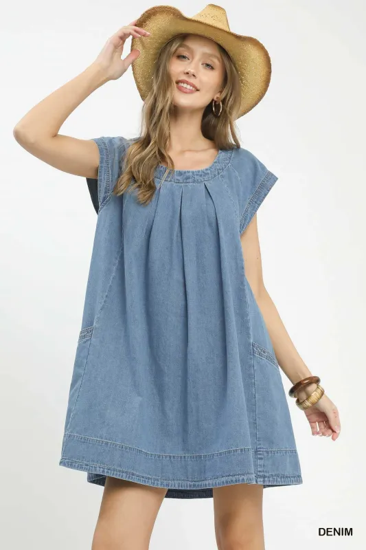 Umgee Stone Washed Denim Mini Dress made by Trendsi