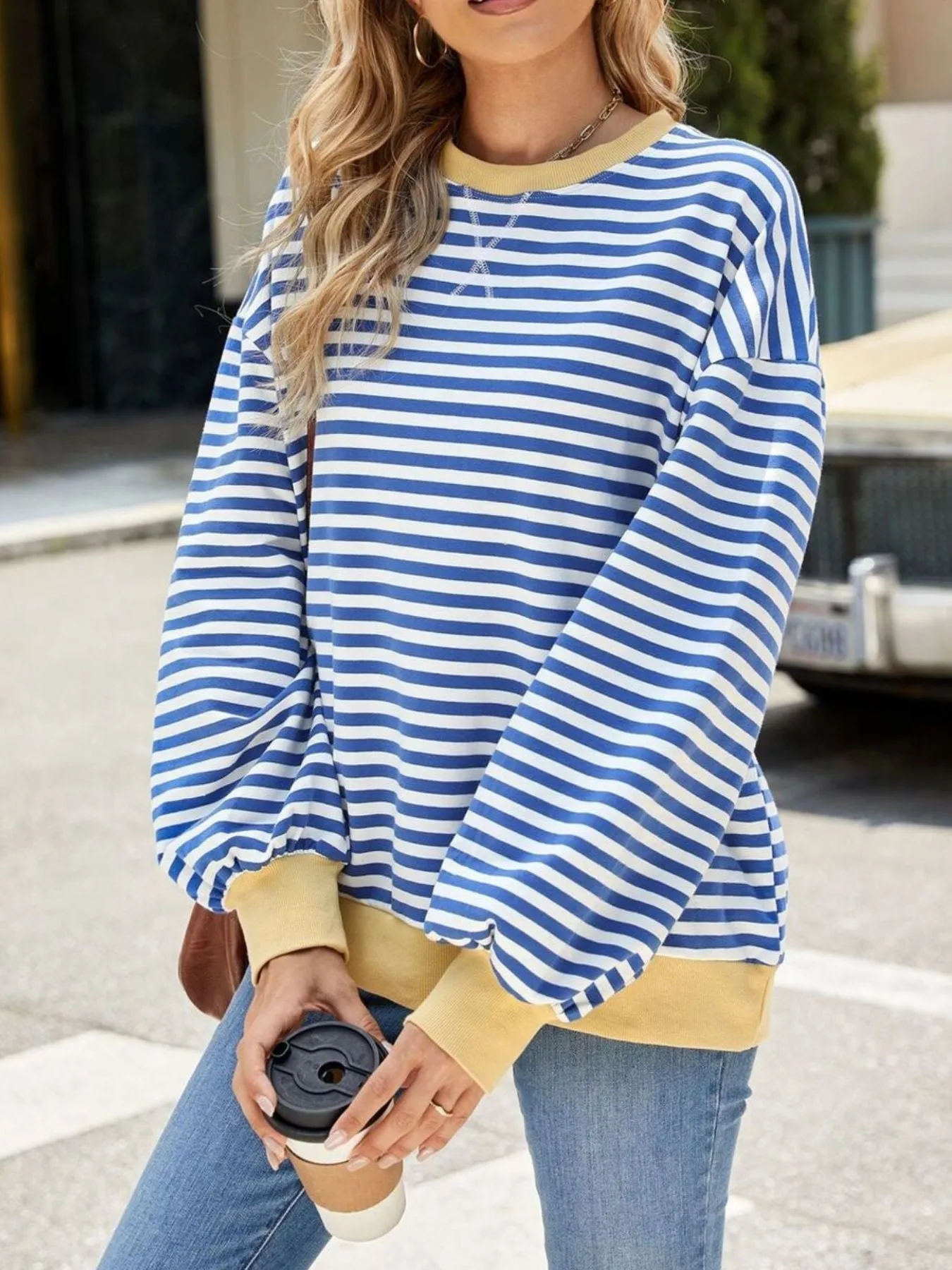 Striped Crew Neck Long Sleeve Sweatshirt sold by Charming Charlie product image thumbnail 4