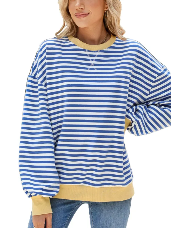 Striped Crew Neck Long Sleeve Sweatshirt made by Trendsi
