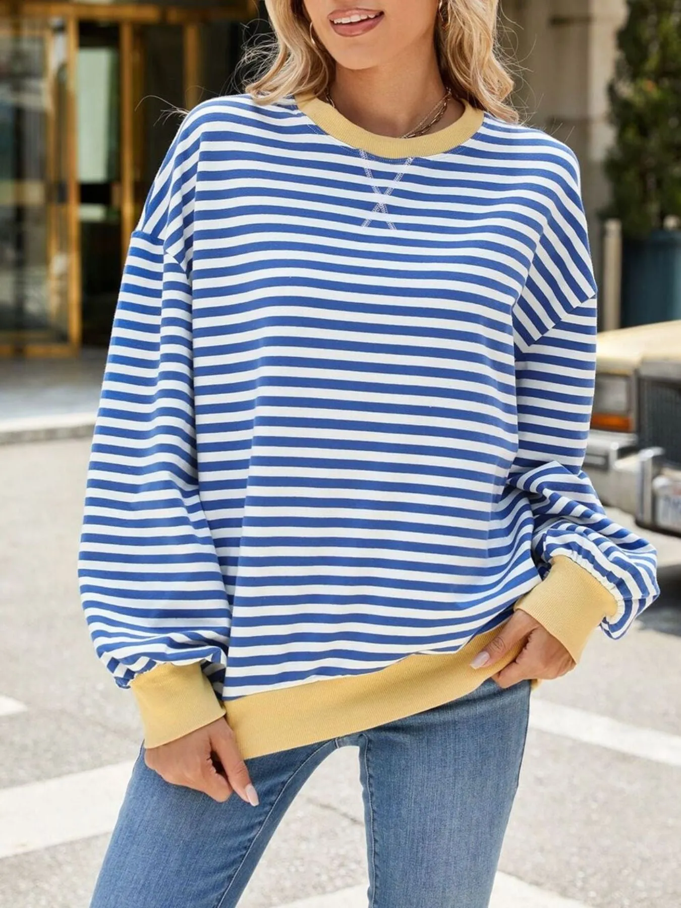 Striped Crew Neck Long Sleeve Sweatshirt sold by Charming Charlie product image thumbnail 2