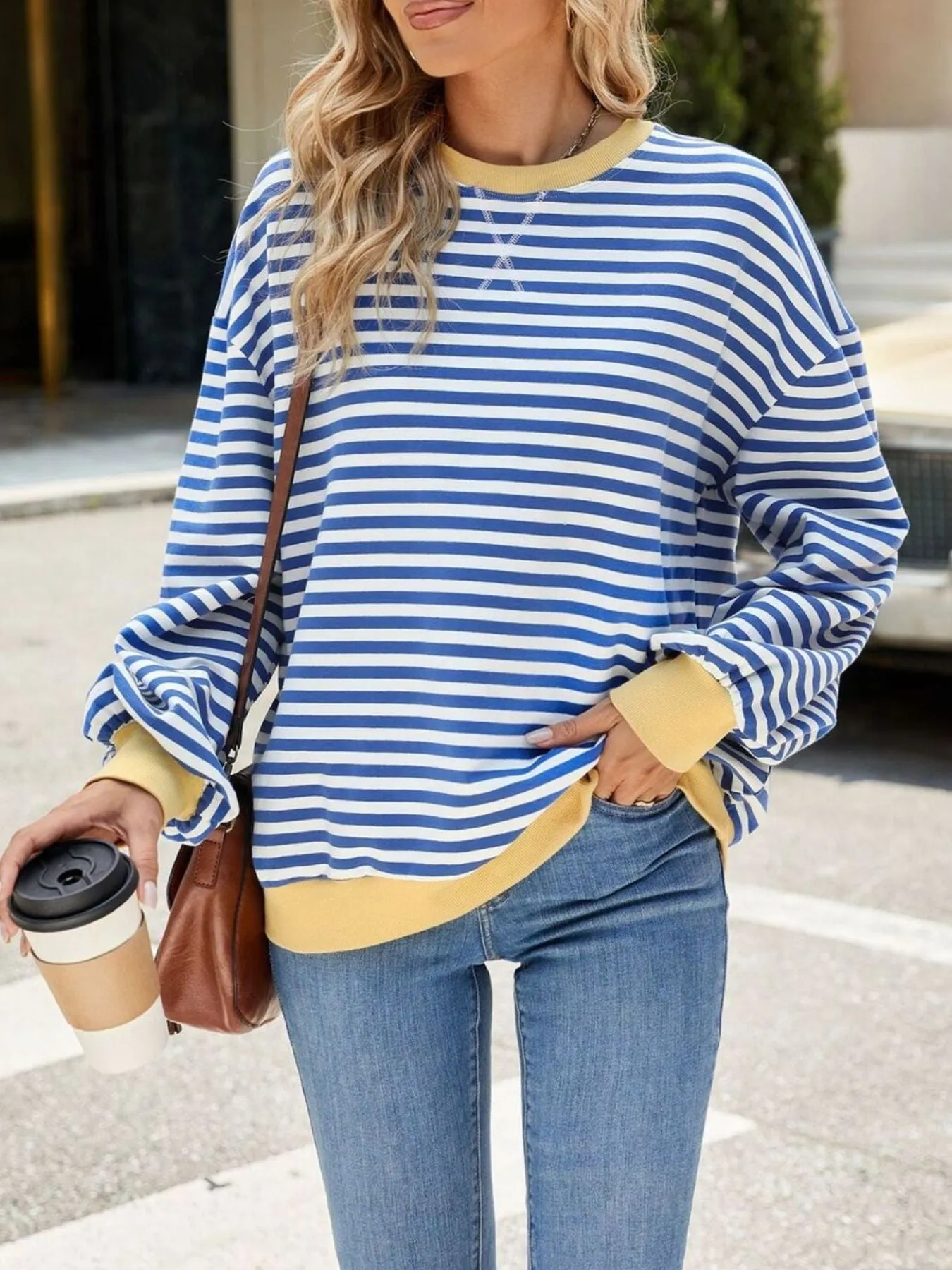 Striped Crew Neck Long Sleeve Sweatshirt sold by Charming Charlie product image thumbnail 3