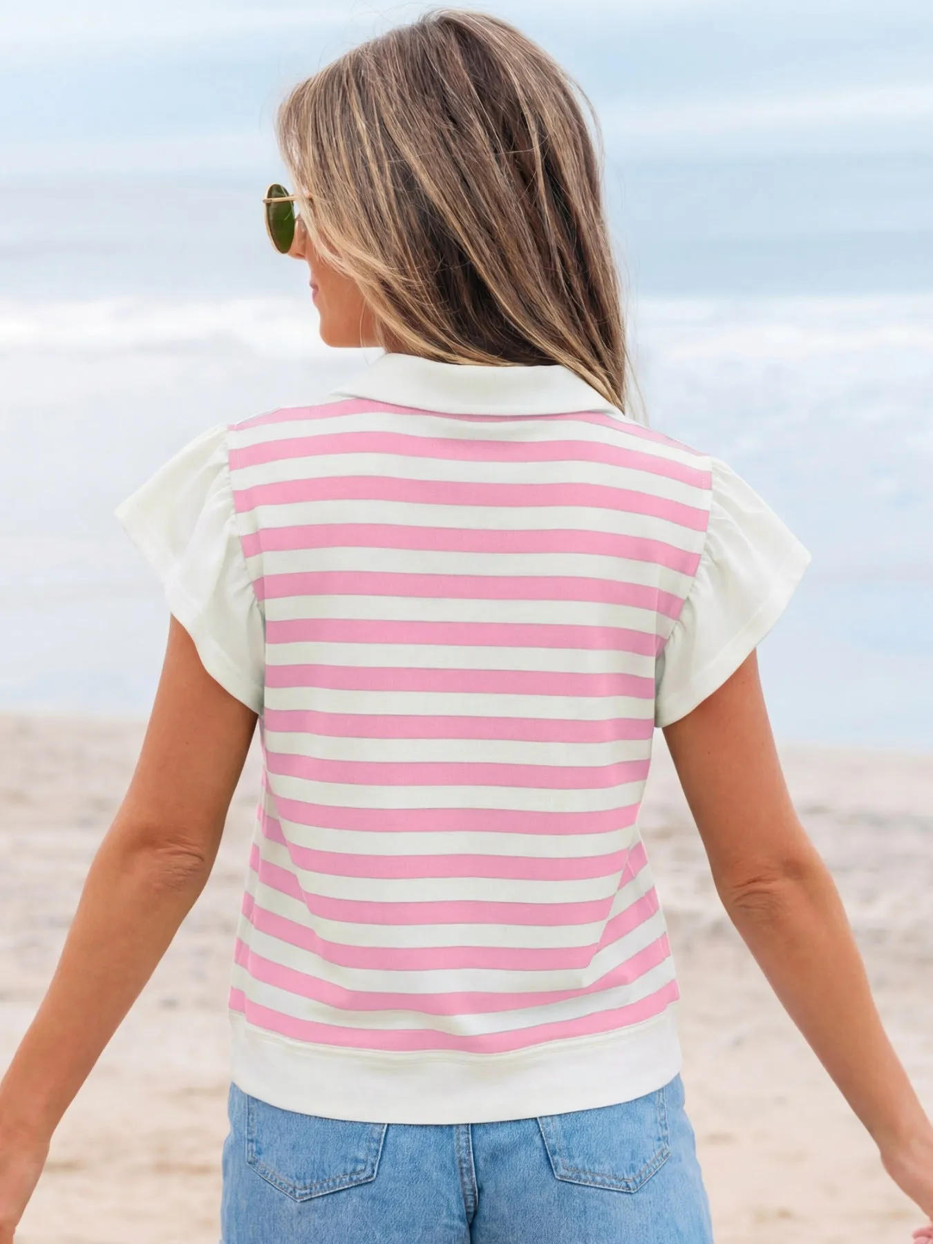 Striped Ruffled Sleeve Blouse sold by Charming Charlie product image thumbnail 5