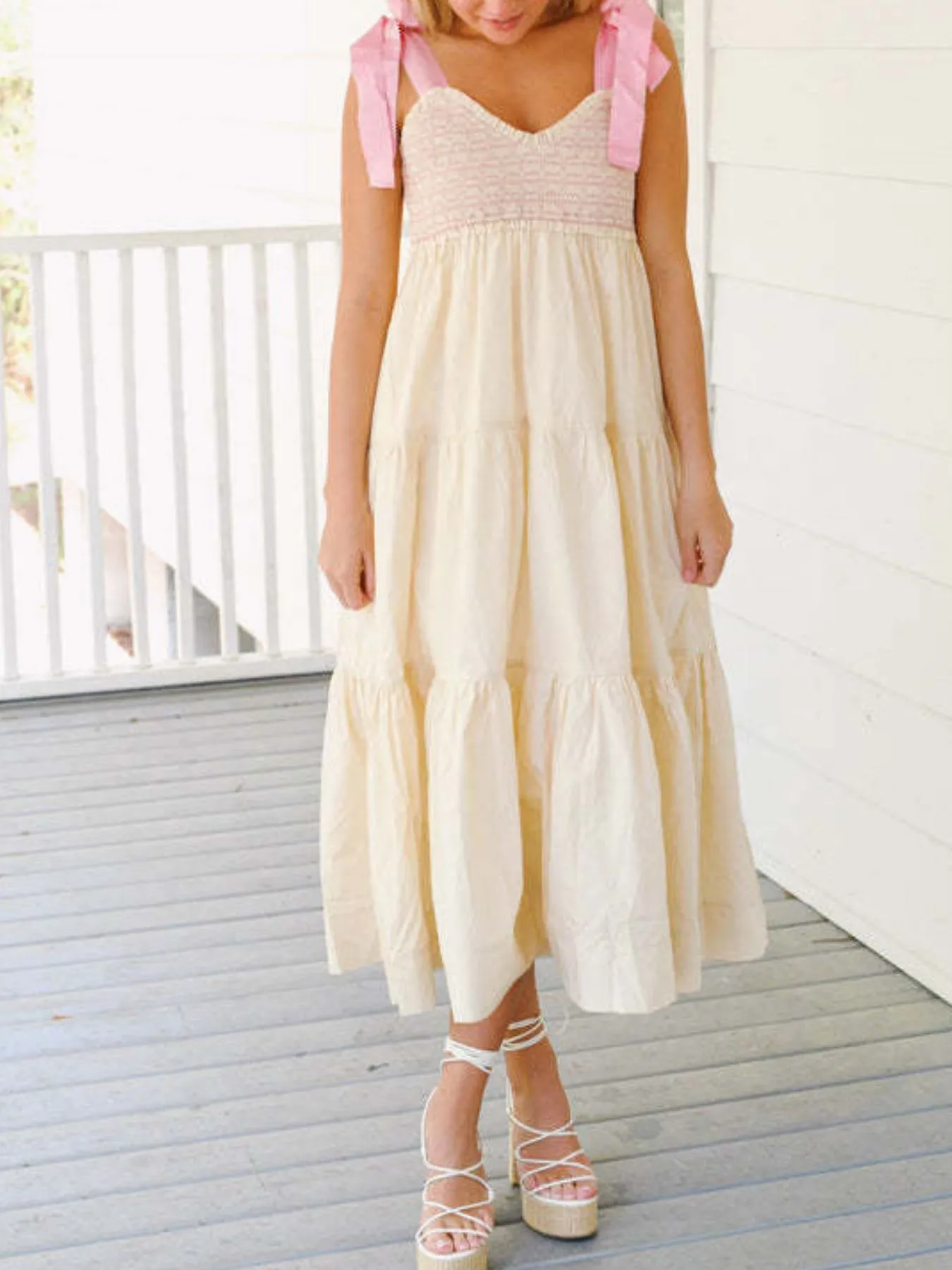 Tie Shoulder Tiered Midi Dress sold by Charming Charlie product image thumbnail 4