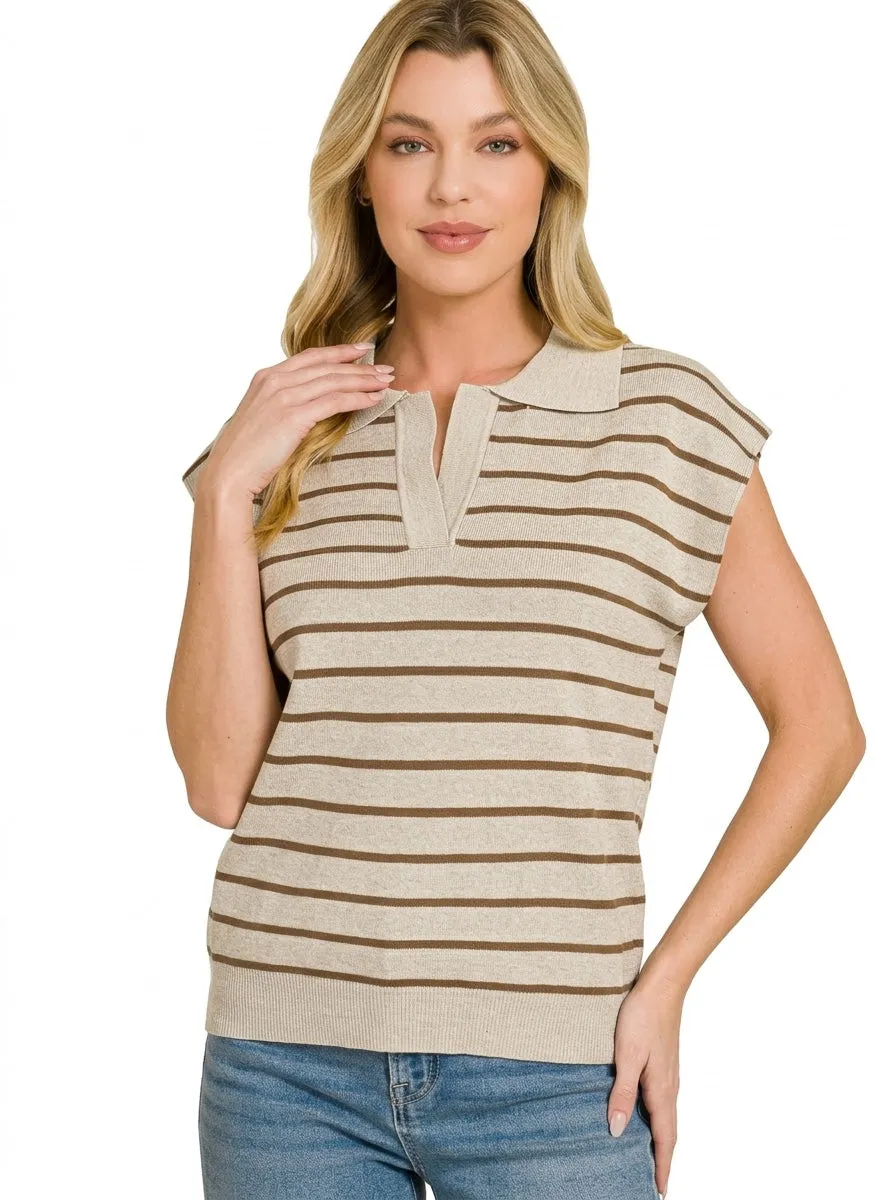 Zenana Viscose Striped Collared Sweater Vest sold by Charming Charlie product image thumbnail 2