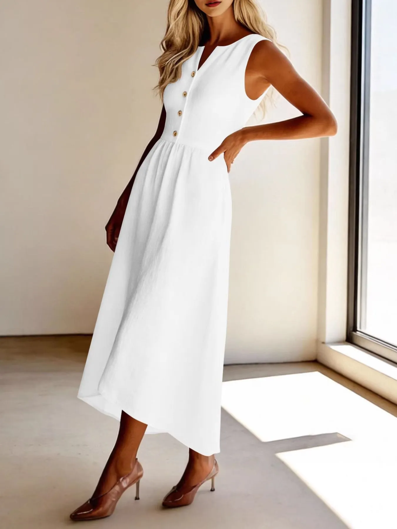 Sleeveless Button Front Flowy Midi Dress sold by Charming Charlie product image thumbnail 5
