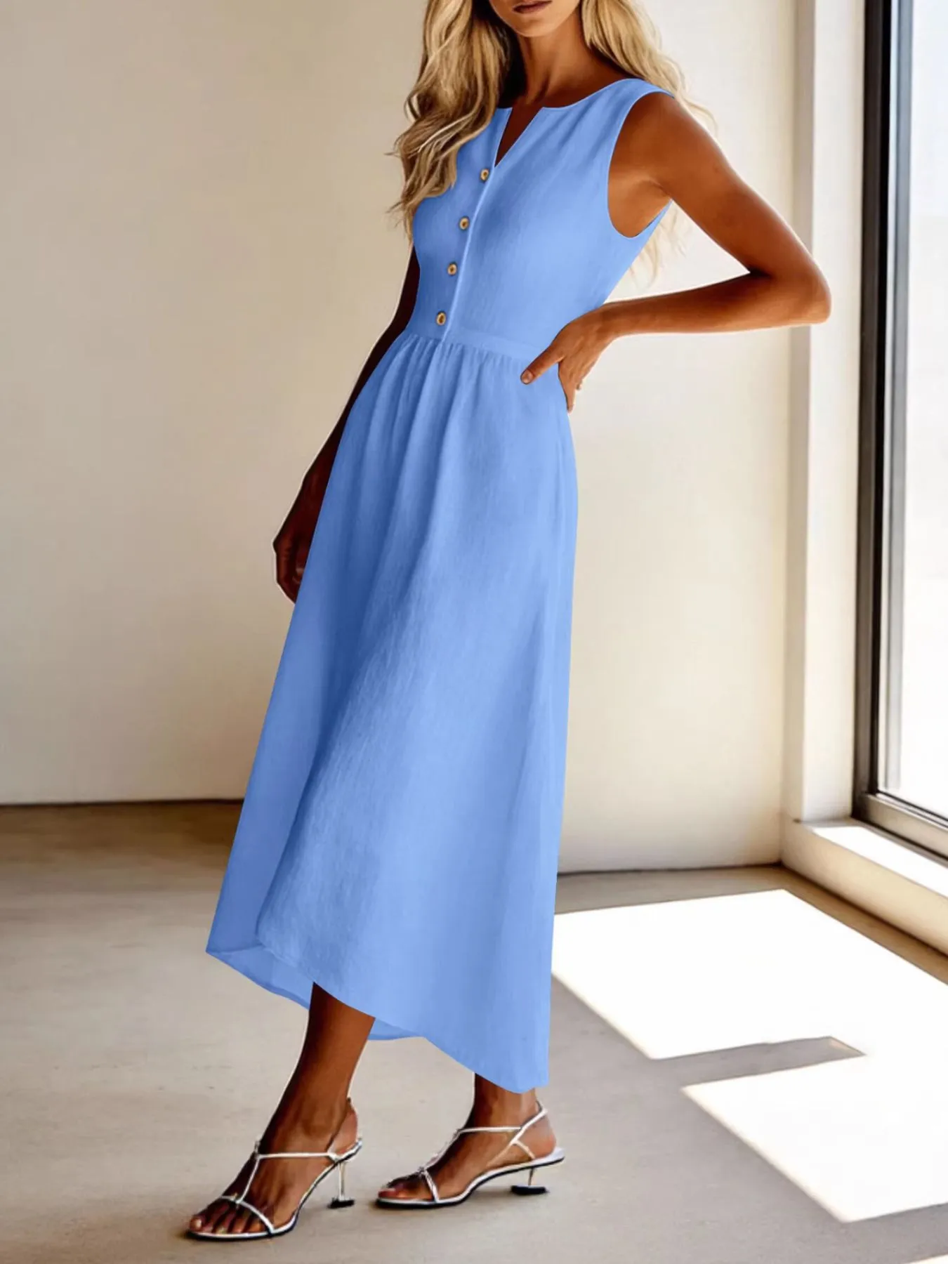 Sleeveless Button Front Flowy Midi Dress sold by Charming Charlie product image thumbnail 3