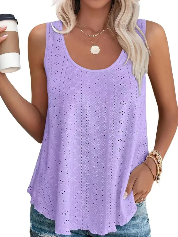 Eyelet Scoop Neck Tank made by Trendsi