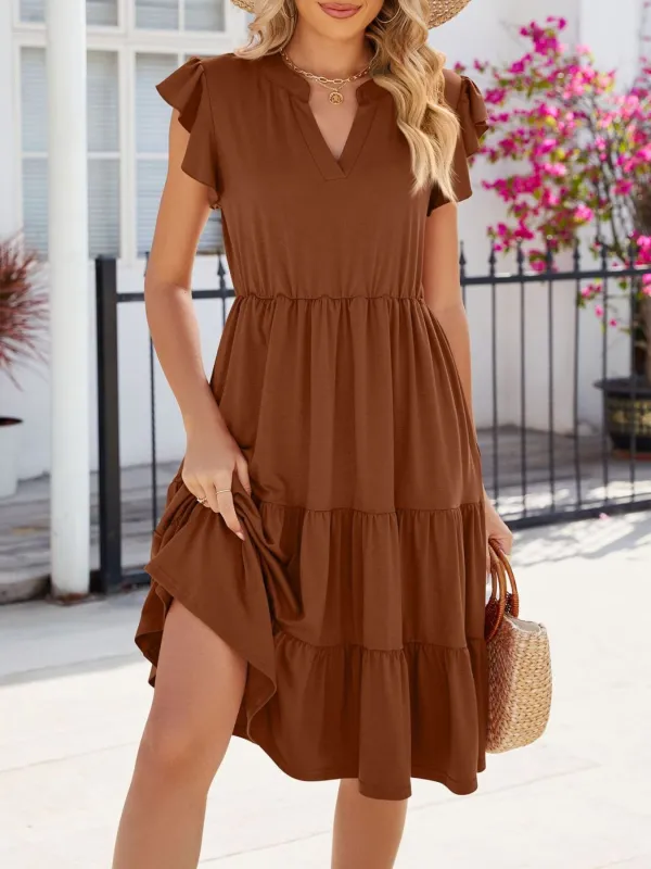 Ruffled Notched Tiered Midi Dress made by Trendsi