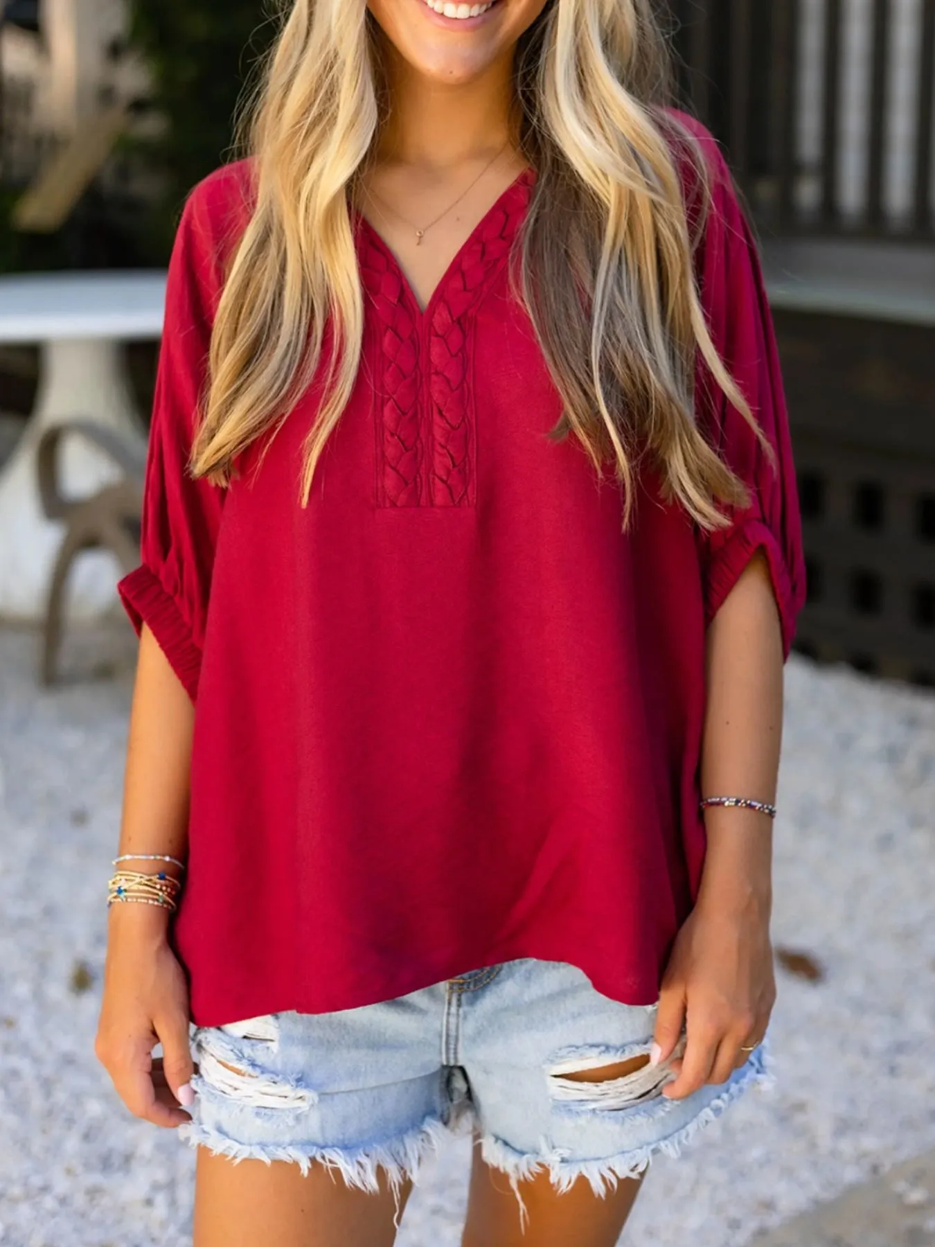 Braided Detail Half Sleeve Blouse sold by Charming Charlie product image thumbnail 2