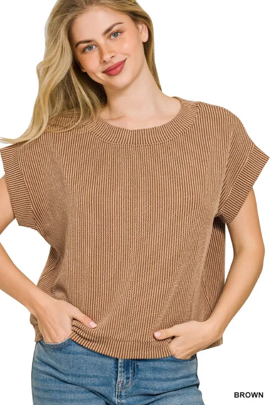 Zenana Raised Rib Cap Sleeve Top made by Trendsi