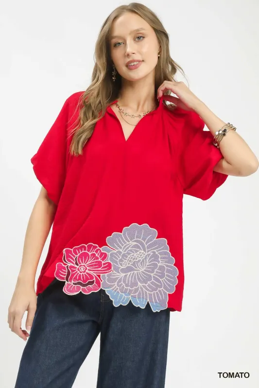 Umgee Floral Embroidered Hem Blouse made by Trendsi