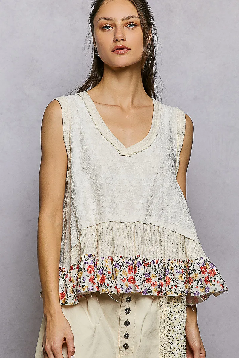 POL Floral Print V-Neck Textured Tank sold by Charming Charlie product image thumbnail 2