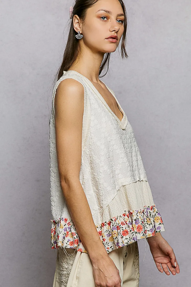 POL Floral Print V-Neck Textured Tank sold by Charming Charlie product image thumbnail 3