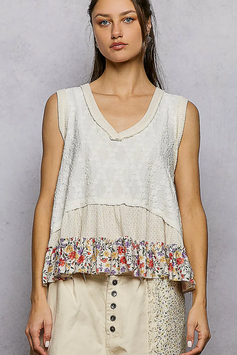 POL Floral Print V-Neck Textured Tank sold by Charming Charlie