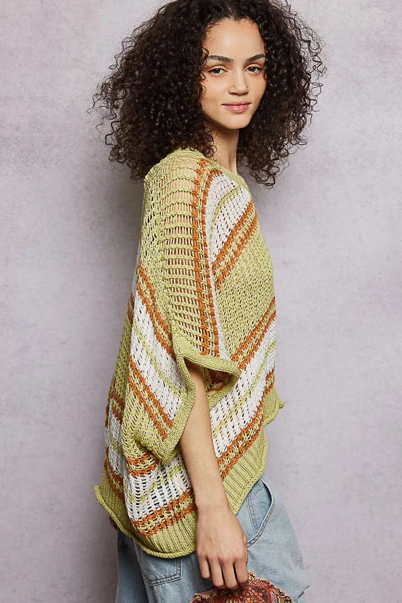 POL Openwork Lightweight Striped V-Neck Knit Top sold by Charming Charlie product image thumbnail 4