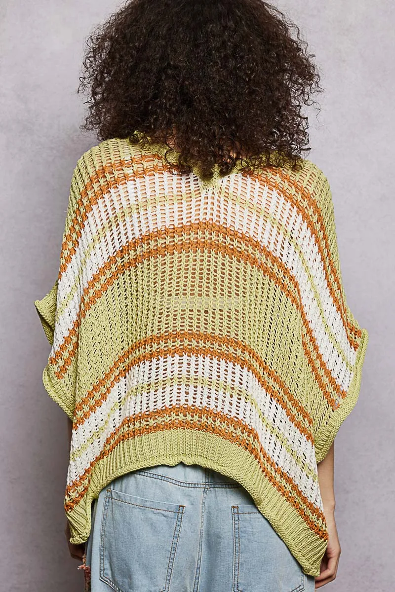 POL Openwork Lightweight Striped V-Neck Knit Top sold by Charming Charlie product image thumbnail 5