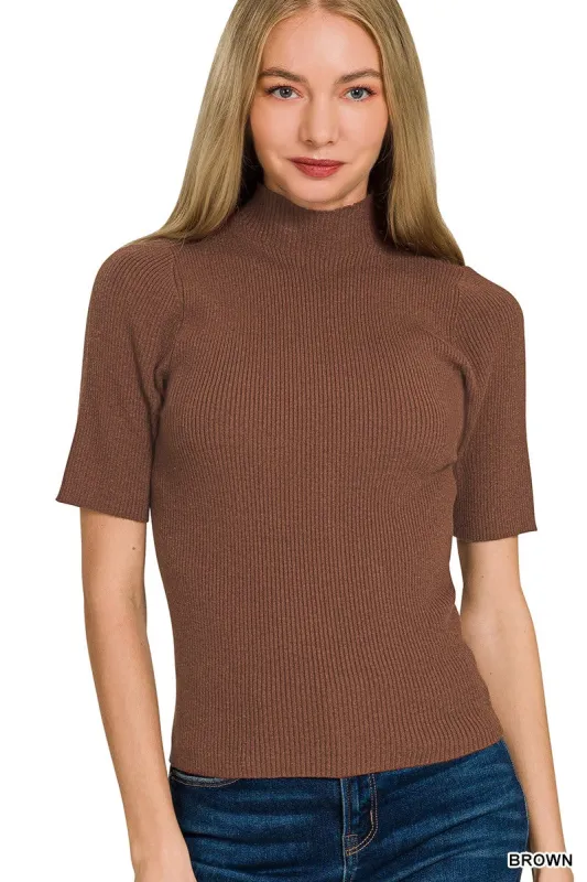 Zenana Viscose Ribbed Mock Neck Sweater made by Trendsi