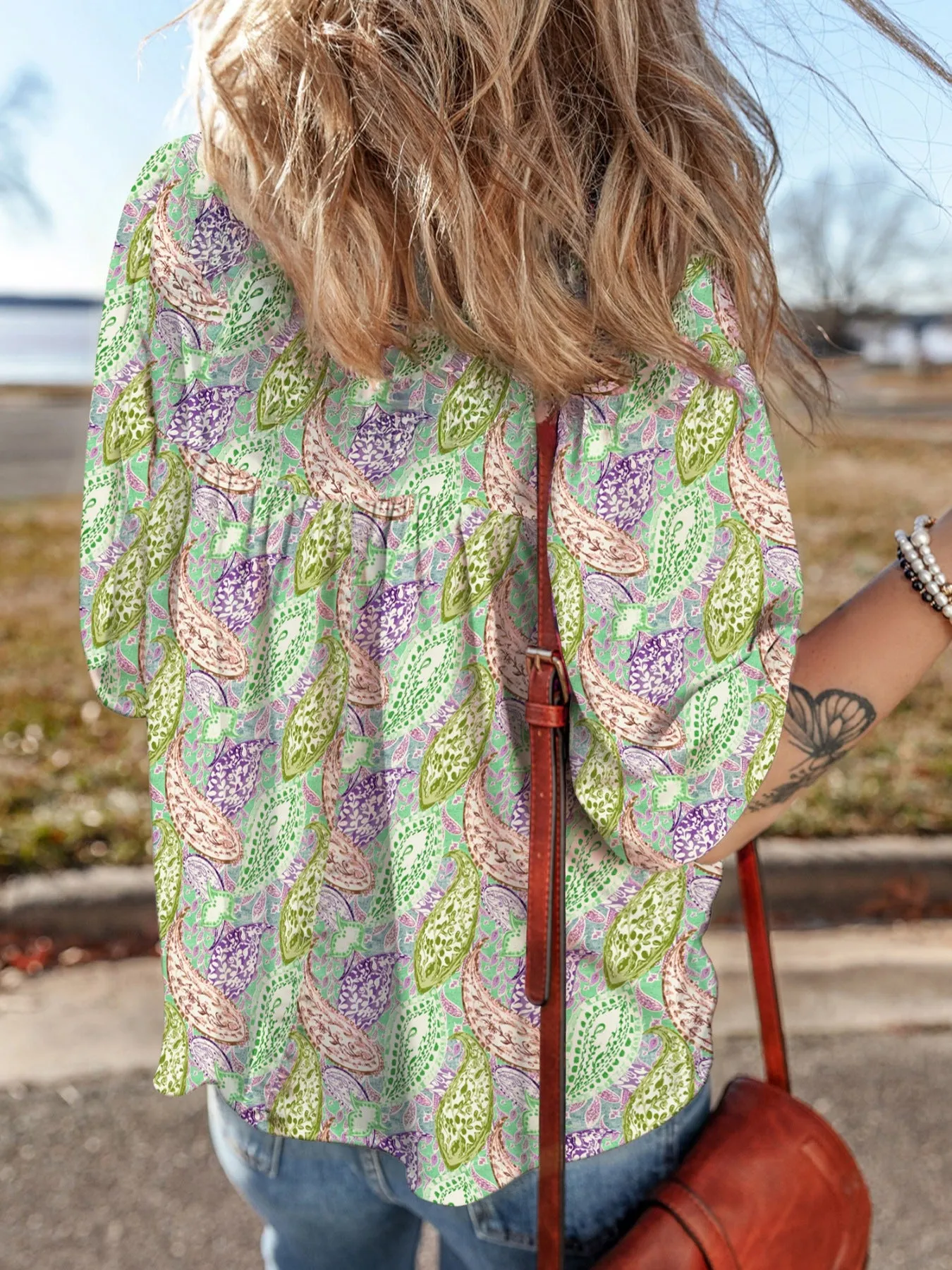 Paisley Print Half Puff Sleeve Blouse sold by Charming Charlie product image thumbnail 2