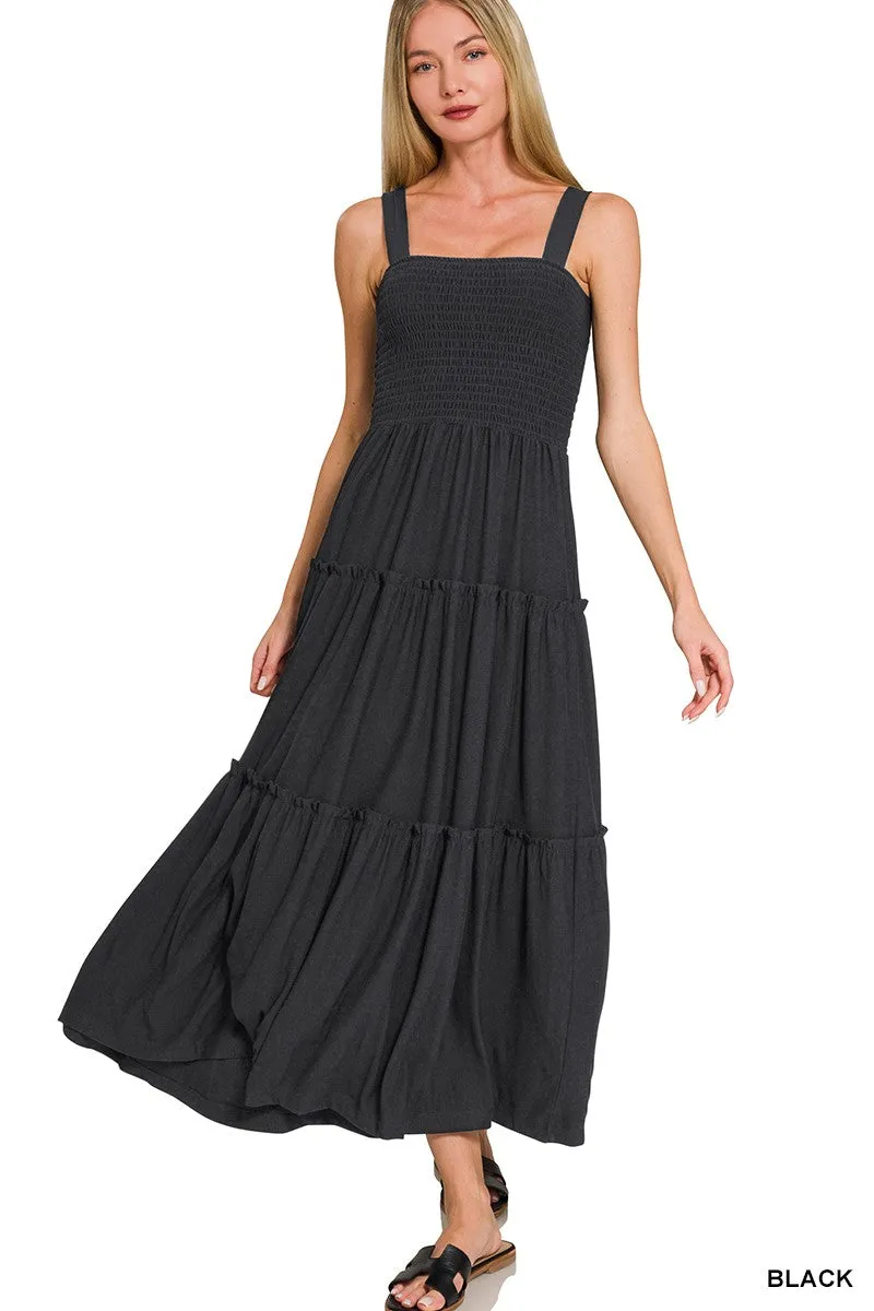 Zenana Smocked Tiered Midi Dress sold by Charming Charlie