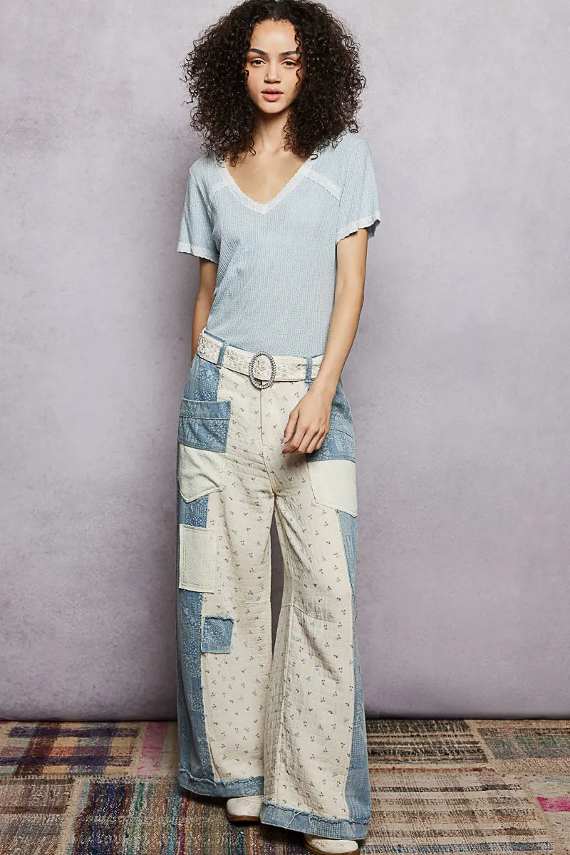 POL Lace Detail V-Neck Short Sleeve Textured T-Shirt sold by Charming Charlie product image thumbnail 5