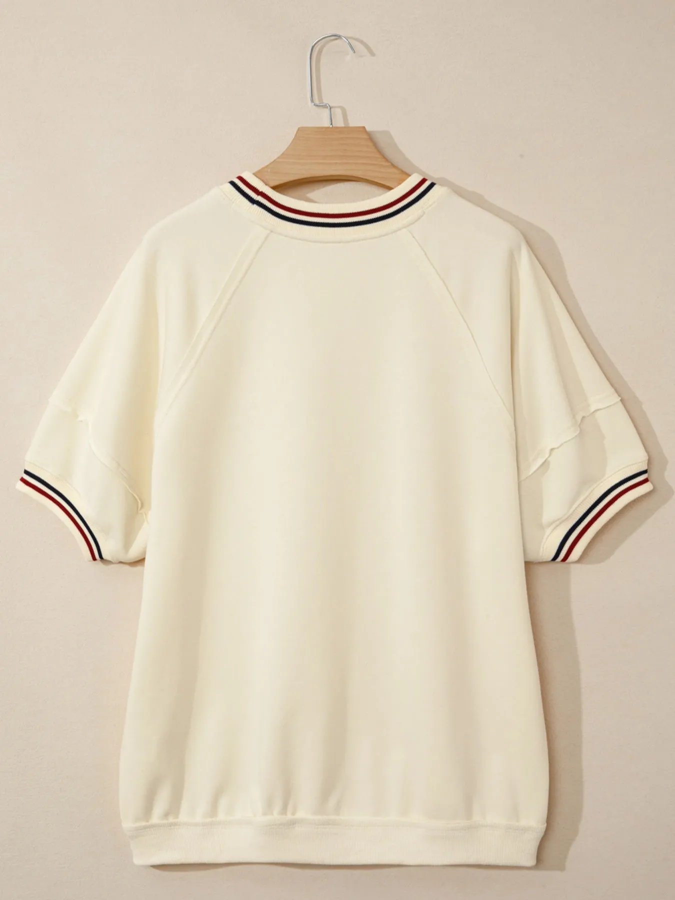 Contrast Varsity Striped Neckline Cuffed Short Sleeve Loose Tunic Top sold by Charming Charlie product image thumbnail 5